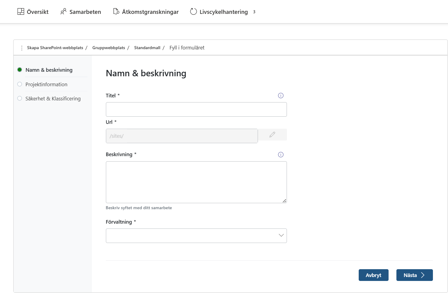 Skapa SharePoint-webbplats