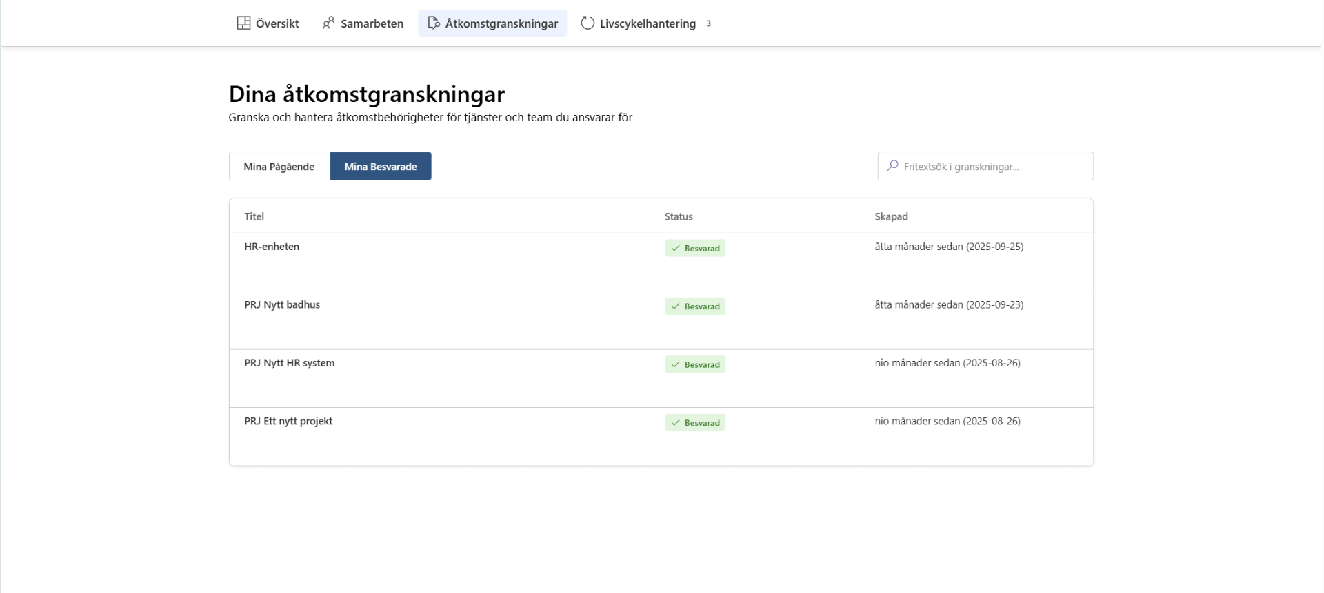 Åtkomstgranskningar – besvarade